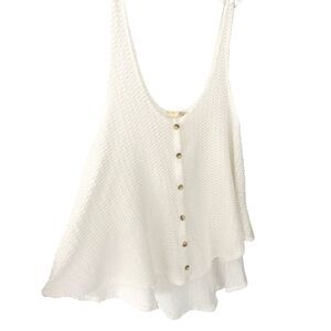 Viola White Knit Sleeveless Deep Scoop Neck Top Button Front Sz M